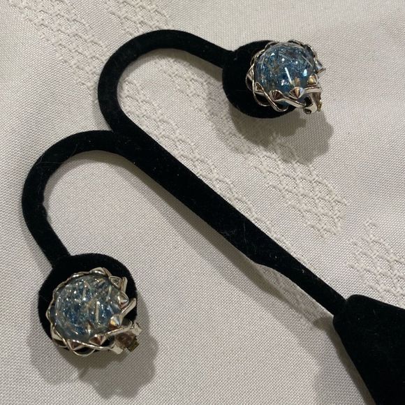 Vintage Silver And Blue Confetti Button Earrings - Picture 2 of 9